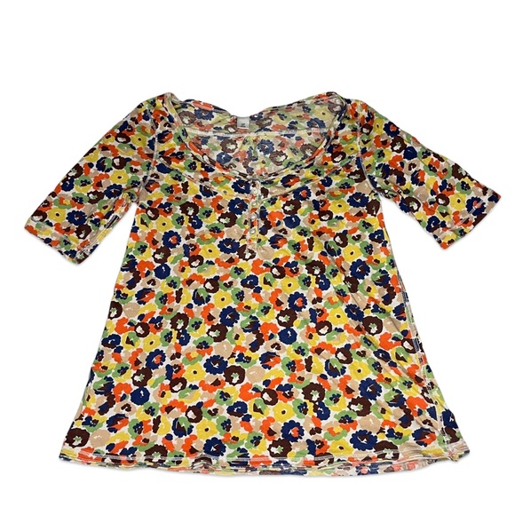 Ann Taylor Loft Floral 2/4 Sleeve Half Button Down Top - Picture 2 of 6